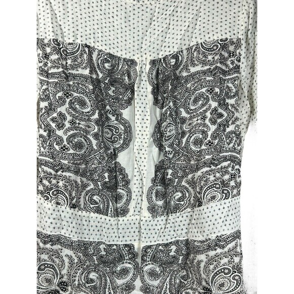 Lucky Brand Boho Peasant Top Small Black White Paisley Print Long Sleeve - Picture 7 of 9